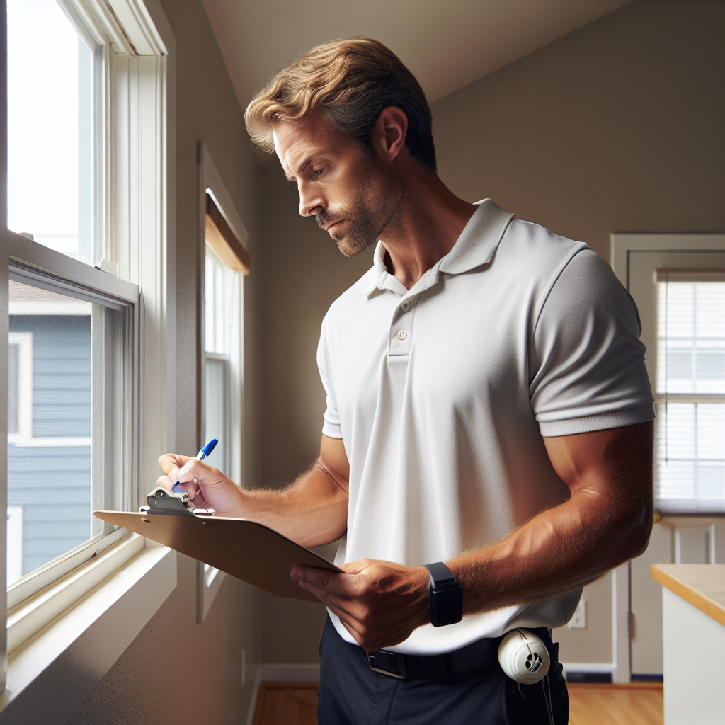 Housing inspector reviewing rental unit checklist in a Denver apartment