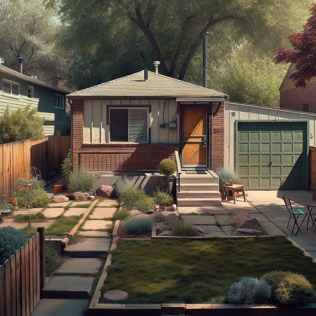 Backyard of a Harvey Park Denver single-family rental showing yard and detached garage