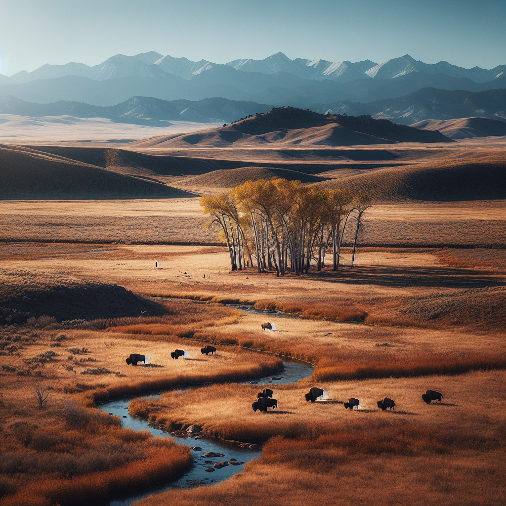 Rocky Mountain Arsenal National Wildlife Refuge landscape near Montbello Denver with open grassland and bison