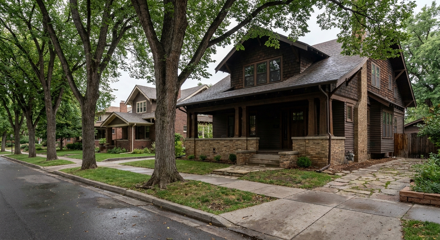 Washington Park Denver neighborhood craftsman home exterior with park-adjacent street