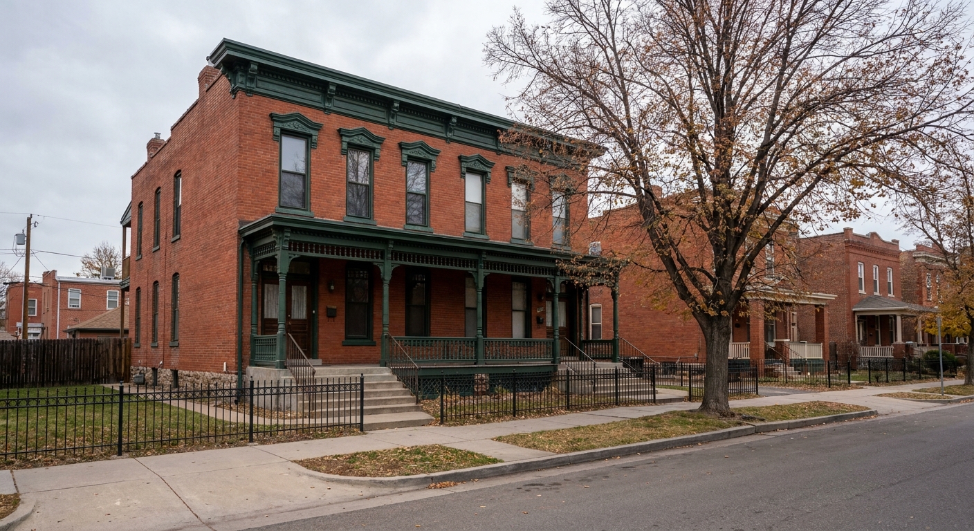 Capitol Hill Denver Victorian duplex exterior on tree-lined residential street