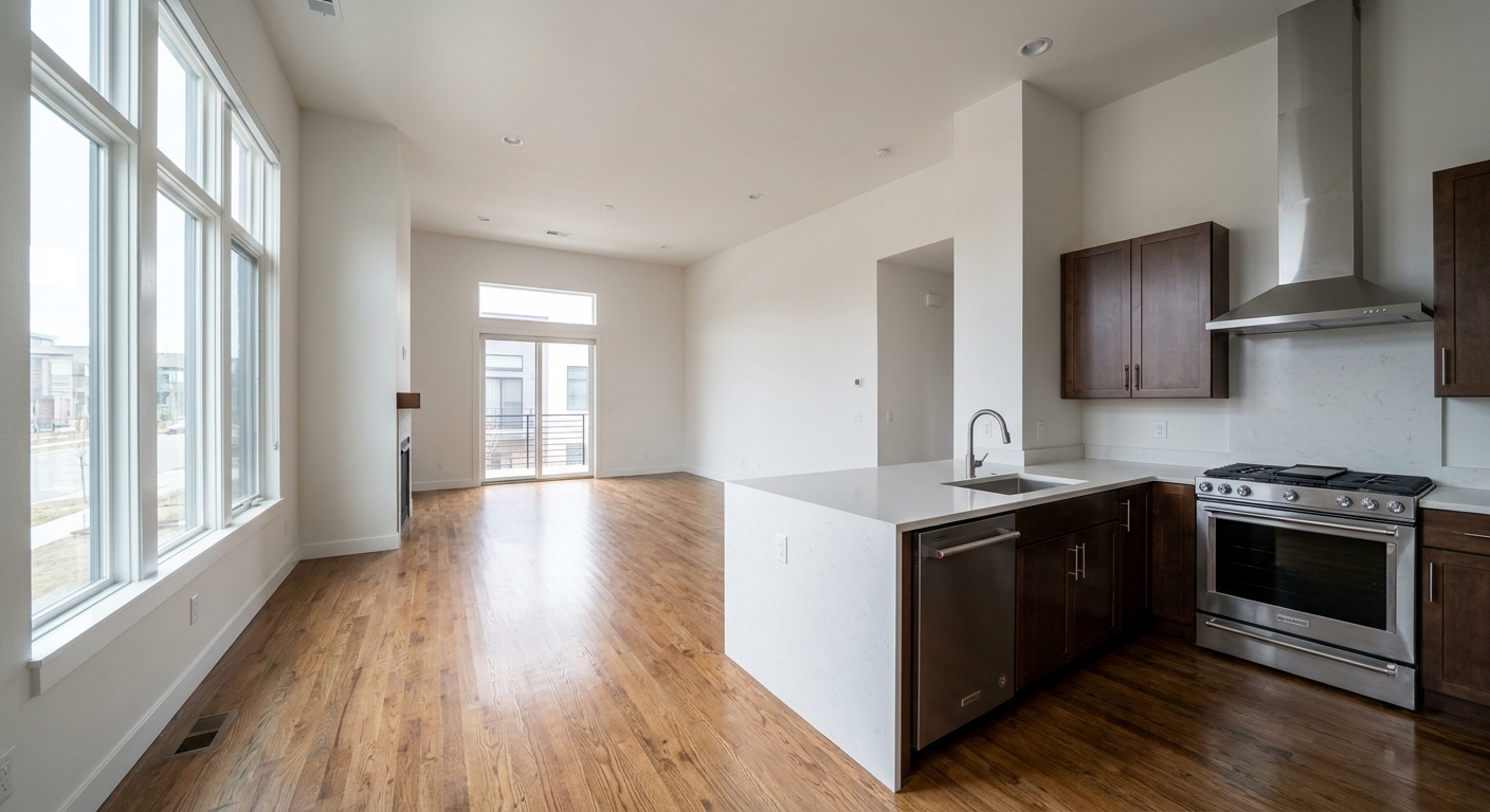 Denver Highlands LoHi neighborhood modern townhomes exterior on residential street